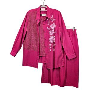 Vtg Graff Blouse Tank Skirt suit Womens XL Floral Lace Pink career Feminine